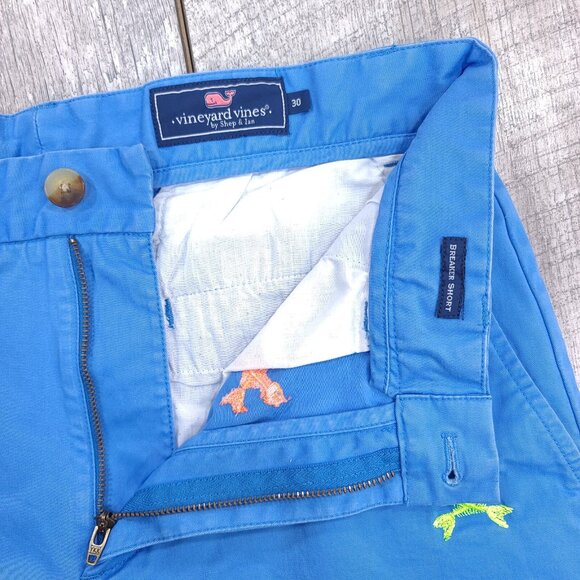 Vineyard Vines Shorts Mens 30 Breaker Fish Bone Blue Cotton Beach Travel - Picture 8 of 9
